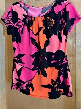 Worthington Pink & Orange Floral Scoop Neck Blouse